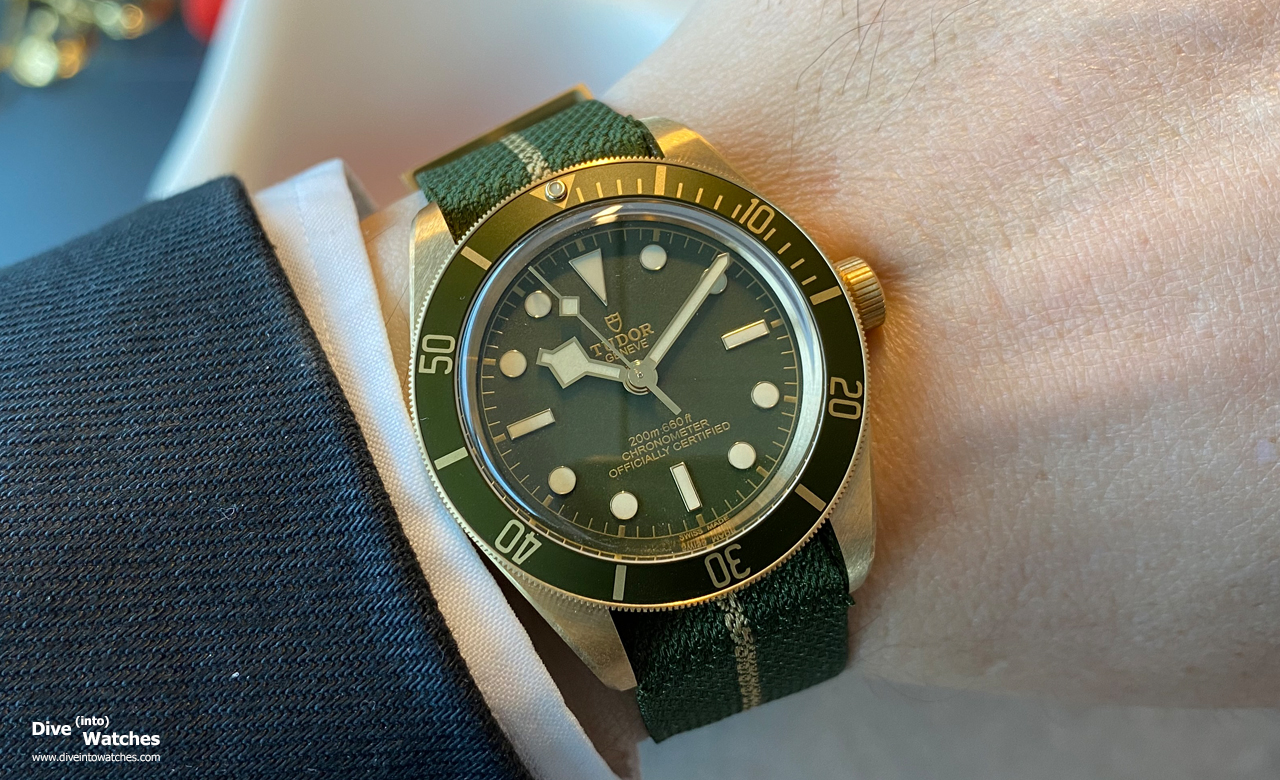 Tudor_Black_Bay_58_Gold_Nato_Wristshot_Geneva_2021 Dive into Watches